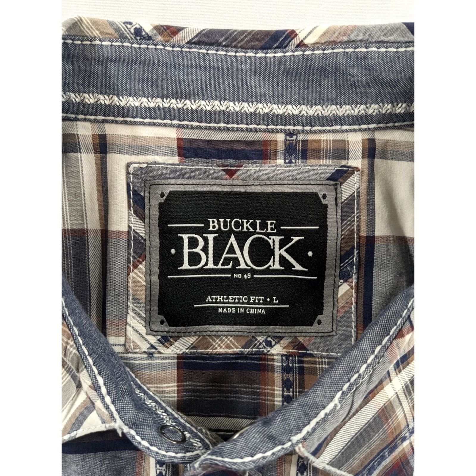 BKE VINTAGE BKE Mens Size L Navy Grey White Plaid Athletic Fit Western Snap Button Shirt SS Shi Mens Size US L / EU 52-54 / 3 - 4 Thumbnail