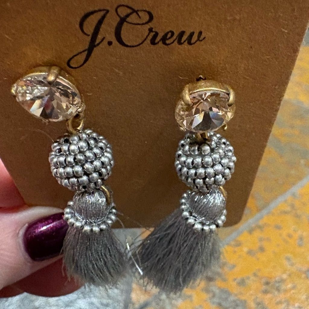 J.Crew J.Crew Crystal & Silver Tassel Statement Earrings – NWOT Size ONE SIZE - 5 Thumbnail