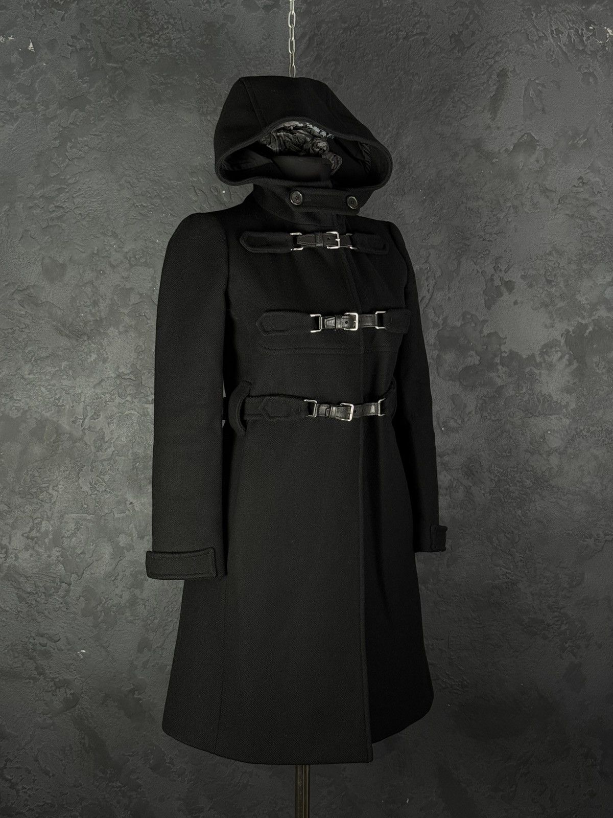 Prada 2000s Prada Women’s Black Buckled Wool Long Duffle Coat Size S / US 4 / IT 40 - 11 Thumbnail
