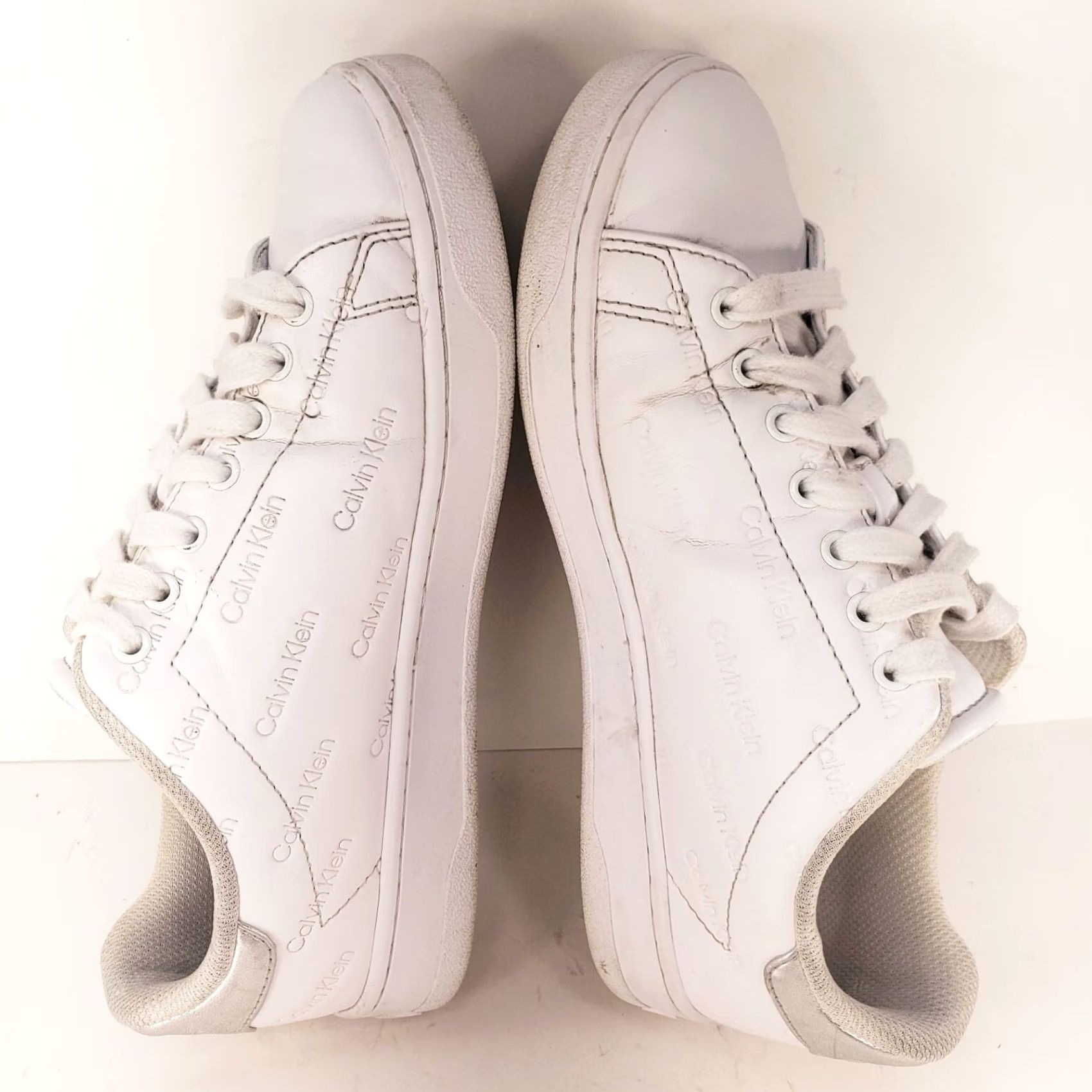 Calvin Klein Calvin Klein White Leather Sneakers Women 7.5 CK Spellout All Over Pattern Shoes Sneaker Wearable Casual Activewear Workwear Mens Womens Girls Boys Size US 8 / IT 38 - 7 Thumbnail