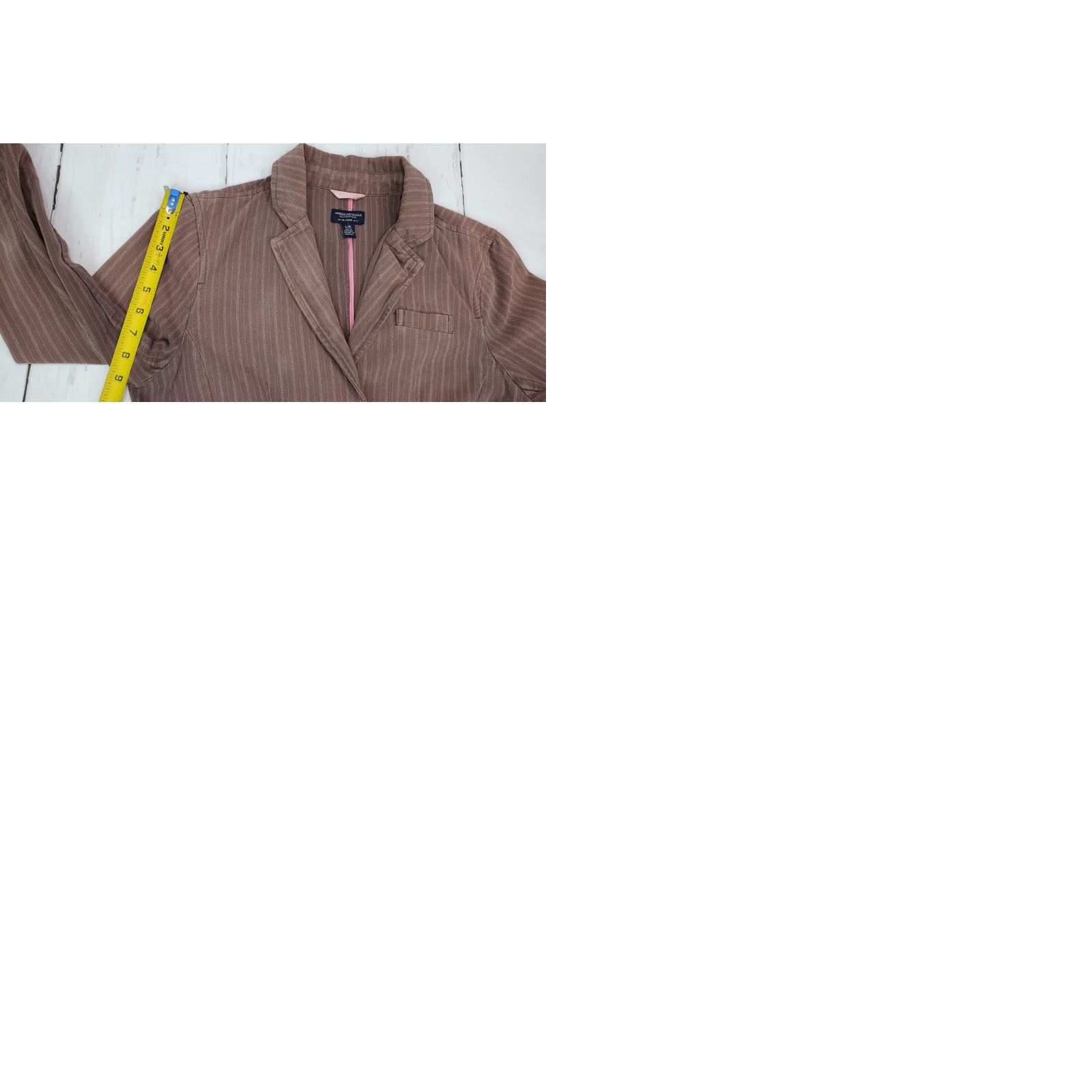 American Eagle Outfitters American Eagle Outfitters Blazer Jacket Women’s L Brown Vertical Stripes - 2-Button, Casual, Vintage? Size L / US 10 / IT 46 - 9 Thumbnail