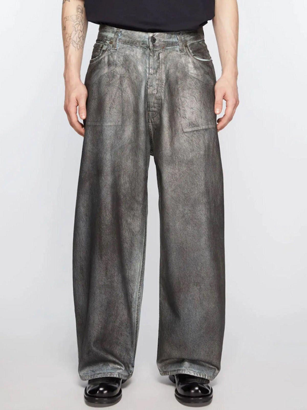 Other Gray Coated Baggy Wide Leg Jeans, Distressed Denim Pants Size US 28 / EU 44 - 4 Thumbnail