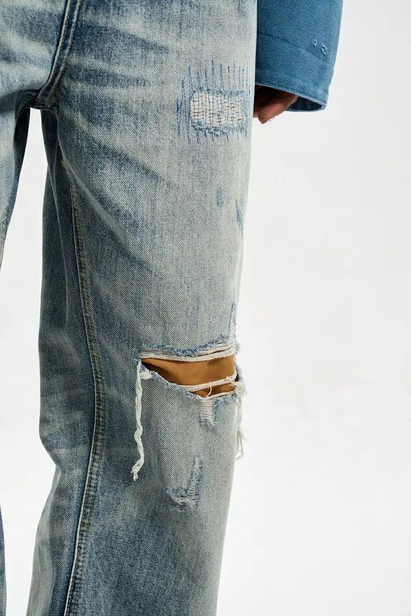 Jean VIBE patch washed faded y2k damaged jeans Size US 32 / EU 48 - 8 Thumbnail