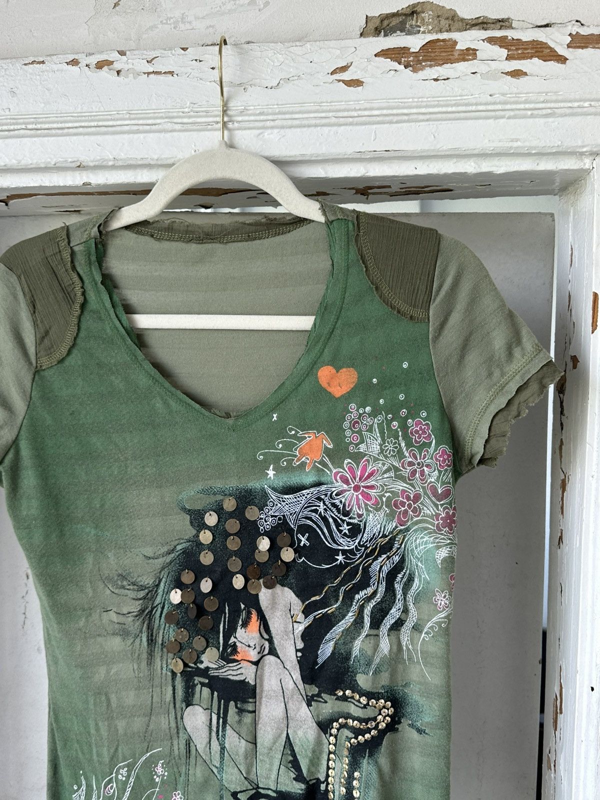 Vintage Vintage Distressed Printed Green T-shirt Size S / US 4 / IT 40 - 2 Thumbnail