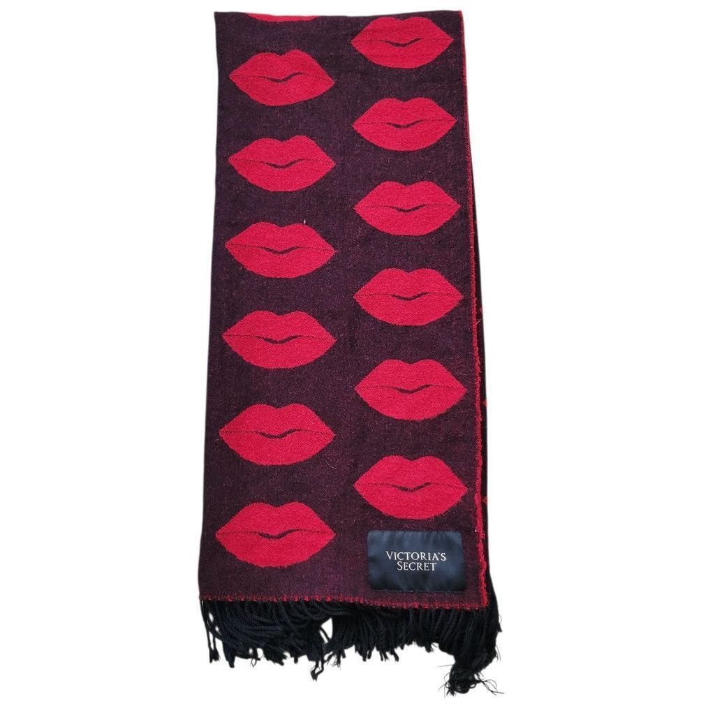 Victoria's Secret Victoria Secret Lips Print Throw Scarf Red Black 51" x 58" Size ONE SIZE - 3 Thumbnail