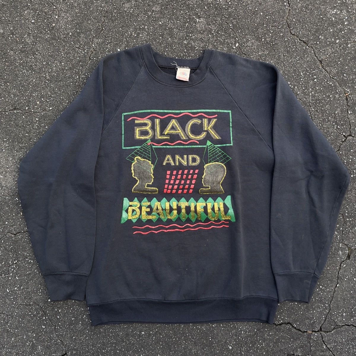 image of Vintage 90’S Black And Beautiful Raglan Crewneck Sweatshirt, Men's (Size Large)