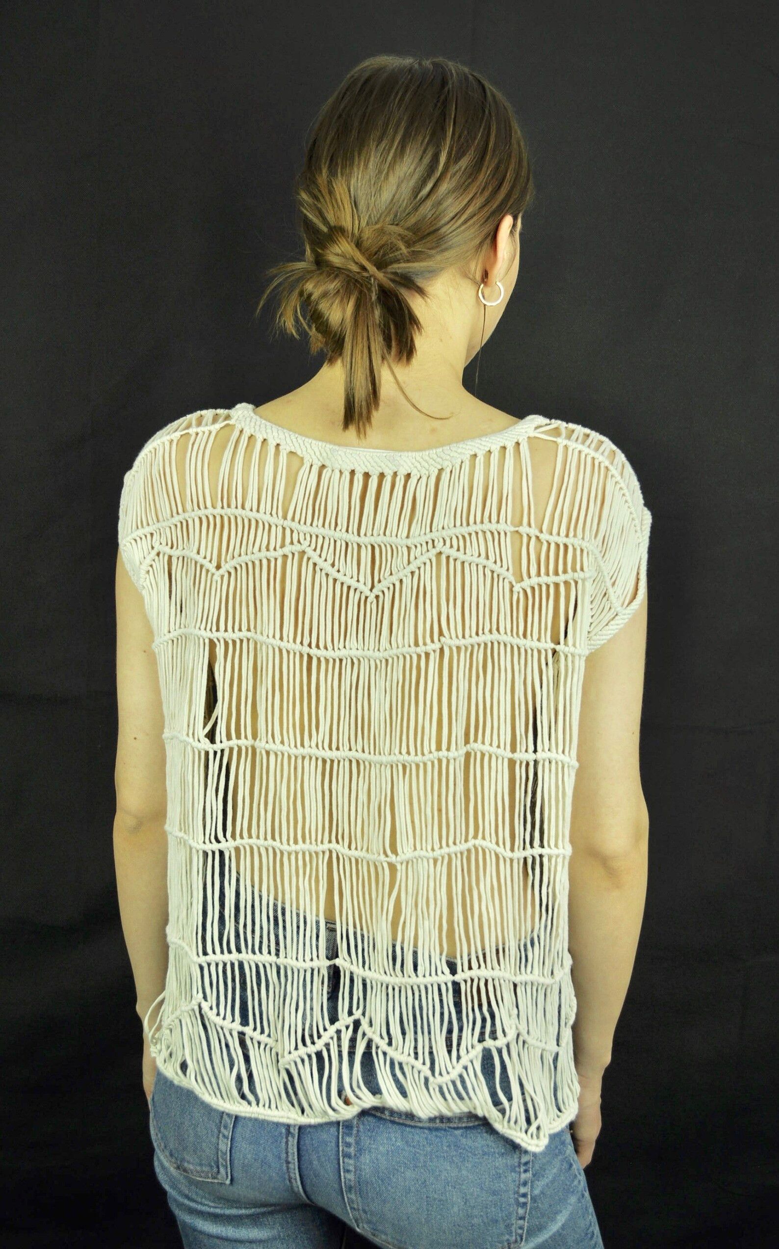 Vintage YAYA S/M Crochet Knit Top Tee Shirt See Through Blouse Size S / US 4 / IT 40 - 2 Thumbnail