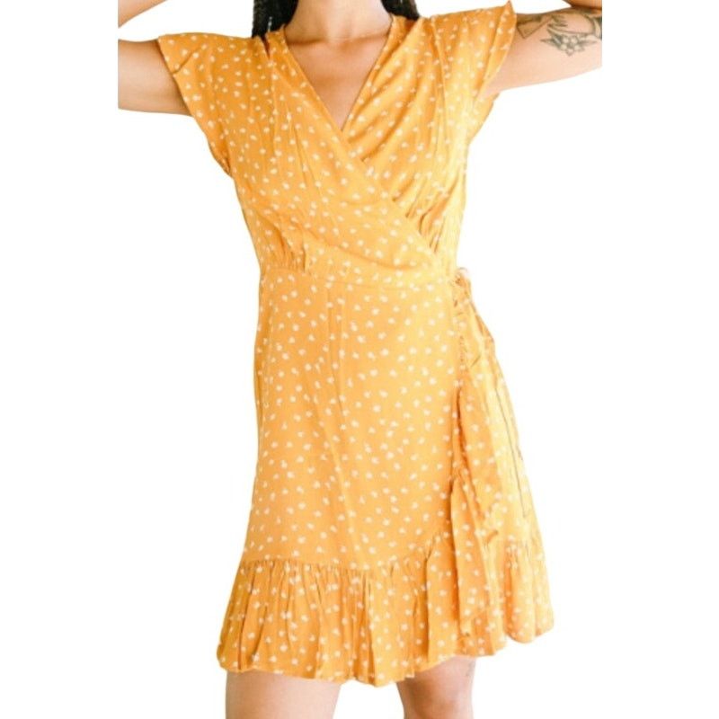Rails Koreen Wrap Dress Polka Dots Ruffle Flutter Marigold S