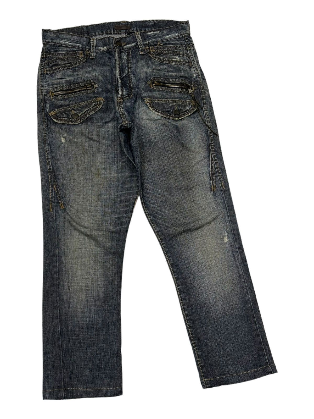 Beauty Beast ABSOLUTE JOY MULTI POCKET BAGGY CROP DISTRESSED DENIM JEANS Size US 33 - 2 Thumbnail
