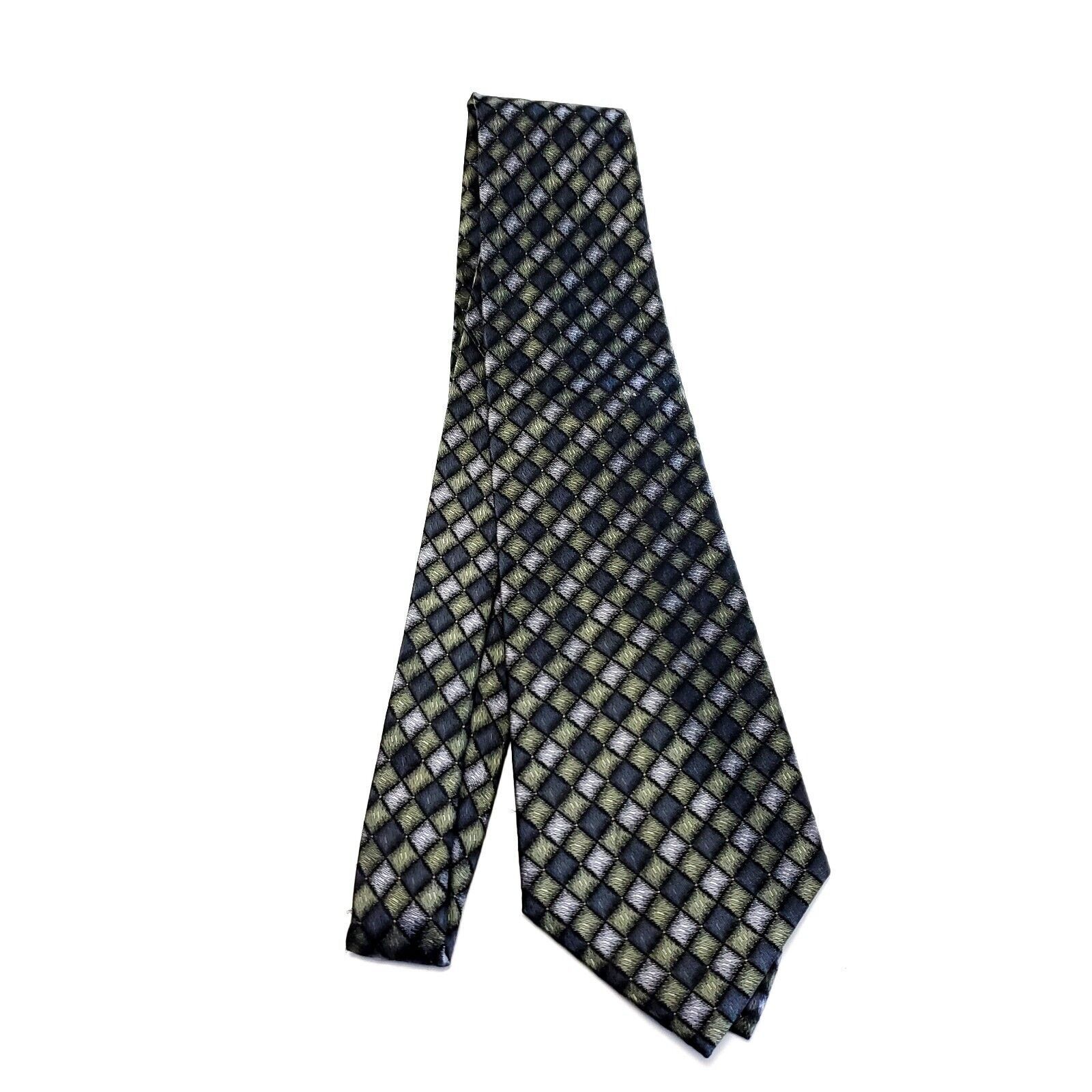 Vintage Cezani Black Green Silk Tie Woven Geometric Size ONE SIZE - 6 Thumbnail