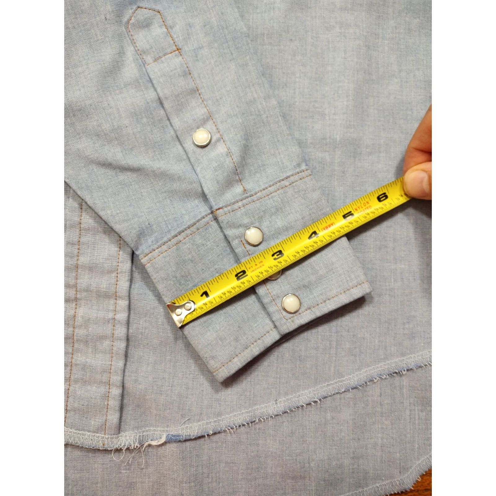 Wrangler VINTAGE Wrangler Chambray Western Shirt Mens 17.5 X 35 Pearl Snap American Flag USA Size US XXL / EU 58 / 5 - 6 Thumbnail