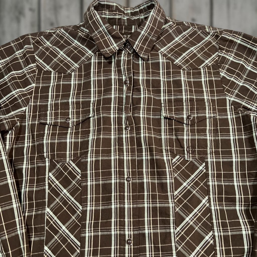 Roper Roper Western Snap Shirt Womens Large Plaid Brown Turquoise Fitted Go West Shirt Woman L Brown Plaid Slim Cotton Size L / US 10 / IT 46 - 1 Thumbnail