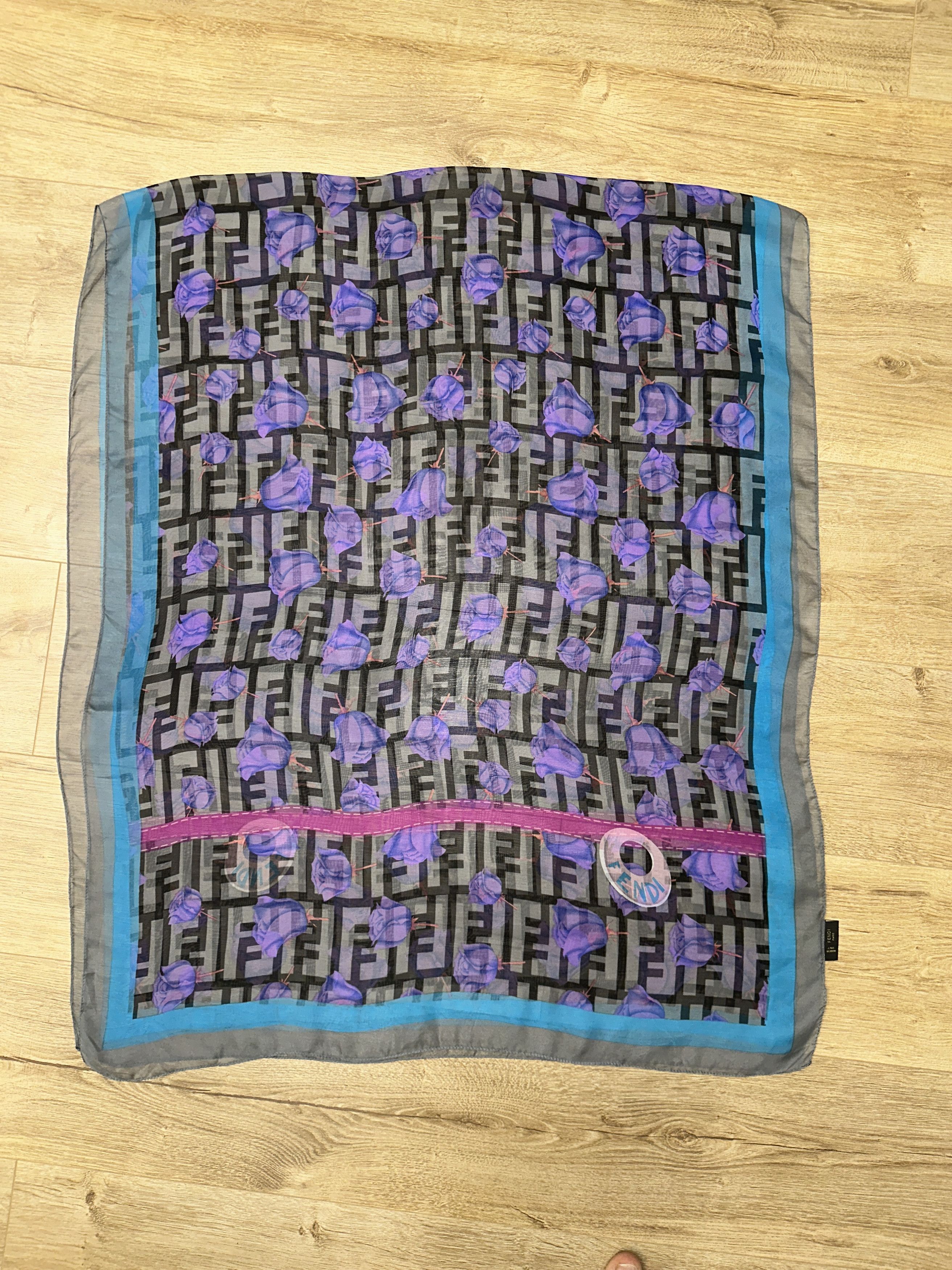 Fendi Fendi FF Logo Purple Floral Sheer Silk Scarf Large 170x72cm Size ONE SIZE - 9 Thumbnail