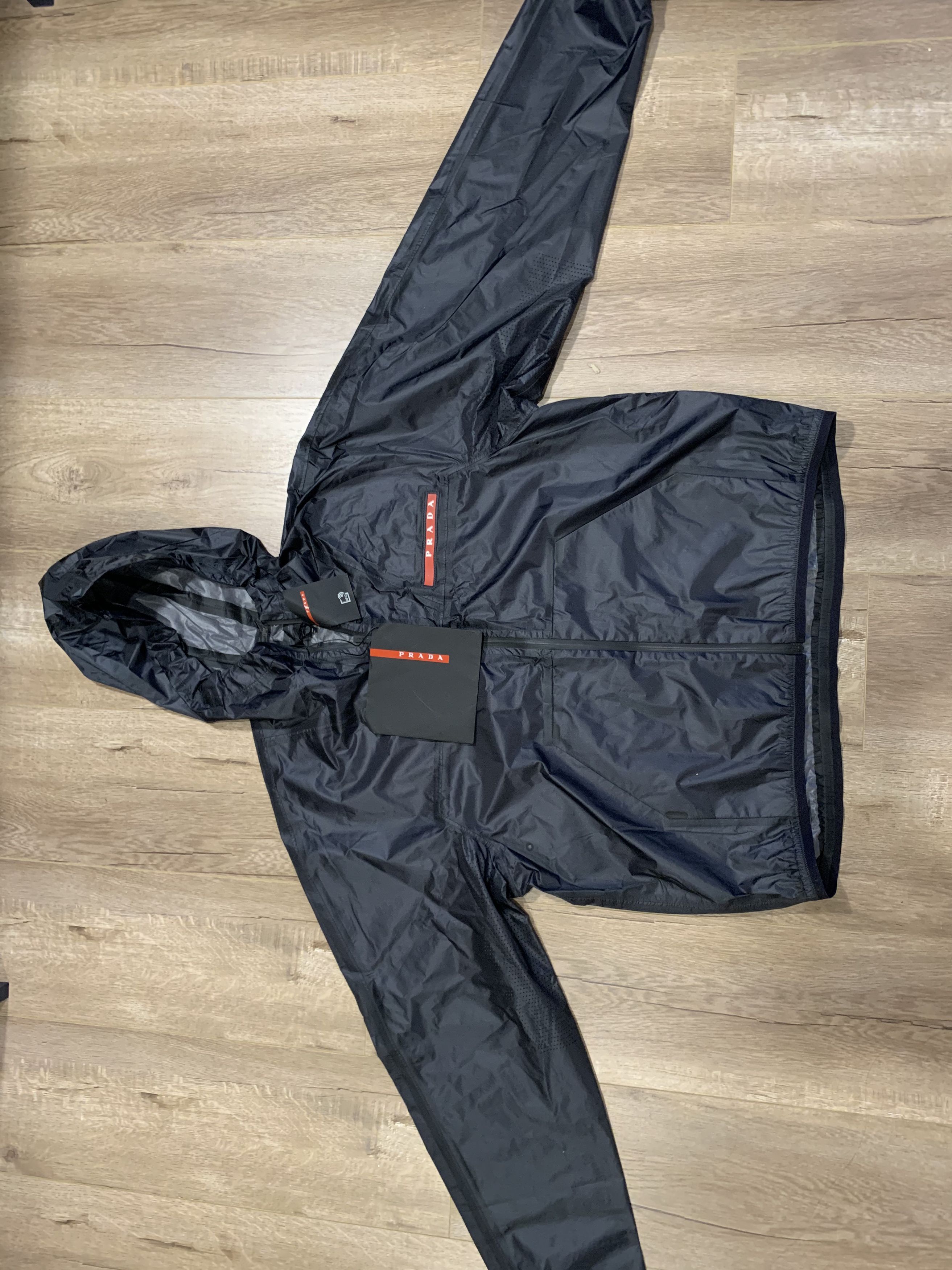 image of Prada Light Nylon Hooded Jacket in Black, Men's (Size XL)