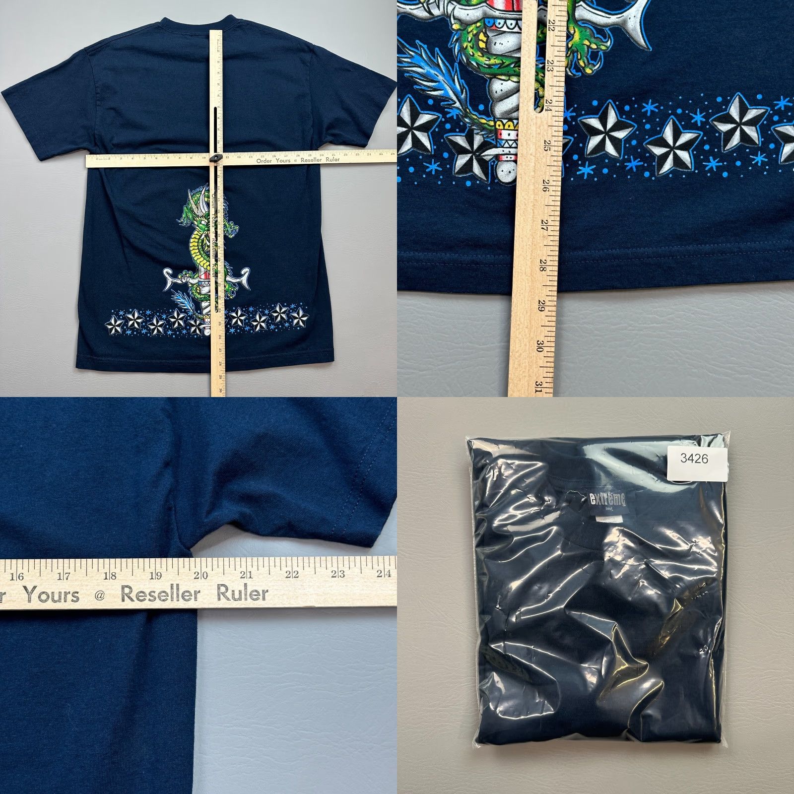 Vintage VINTAGE Extreme Limit Shirt Mens Large Blue Dragon Dagger Grunge Skate Y2K Demon Size US L / EU 52-54 / 3 - 8 Thumbnail