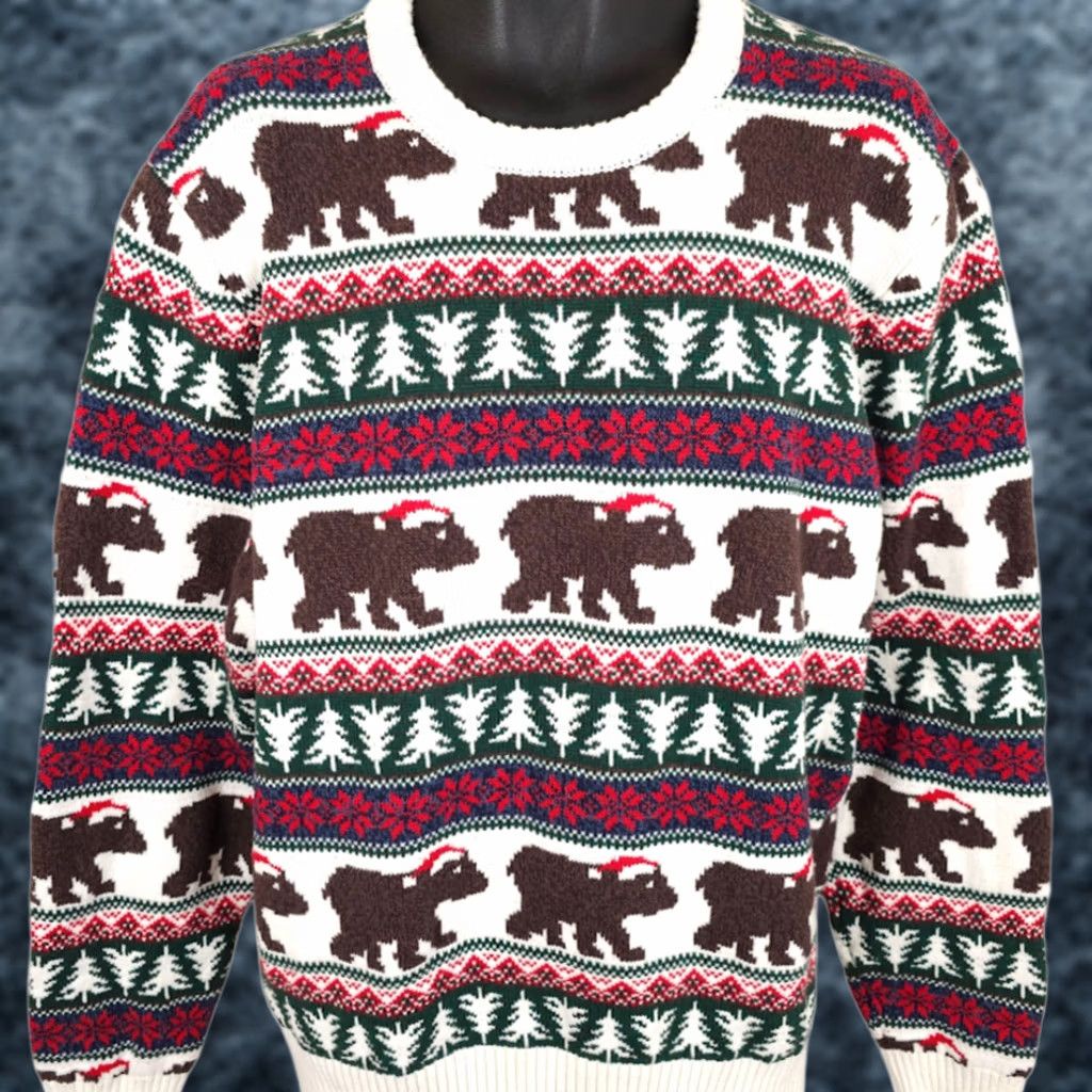 Vintage VINTAGE Bear Christmas Sweater Mens Size XL Red Holiday Fair Isle Santa All Over Print Size US XL / EU 56 / 4 - 1 Thumbnail