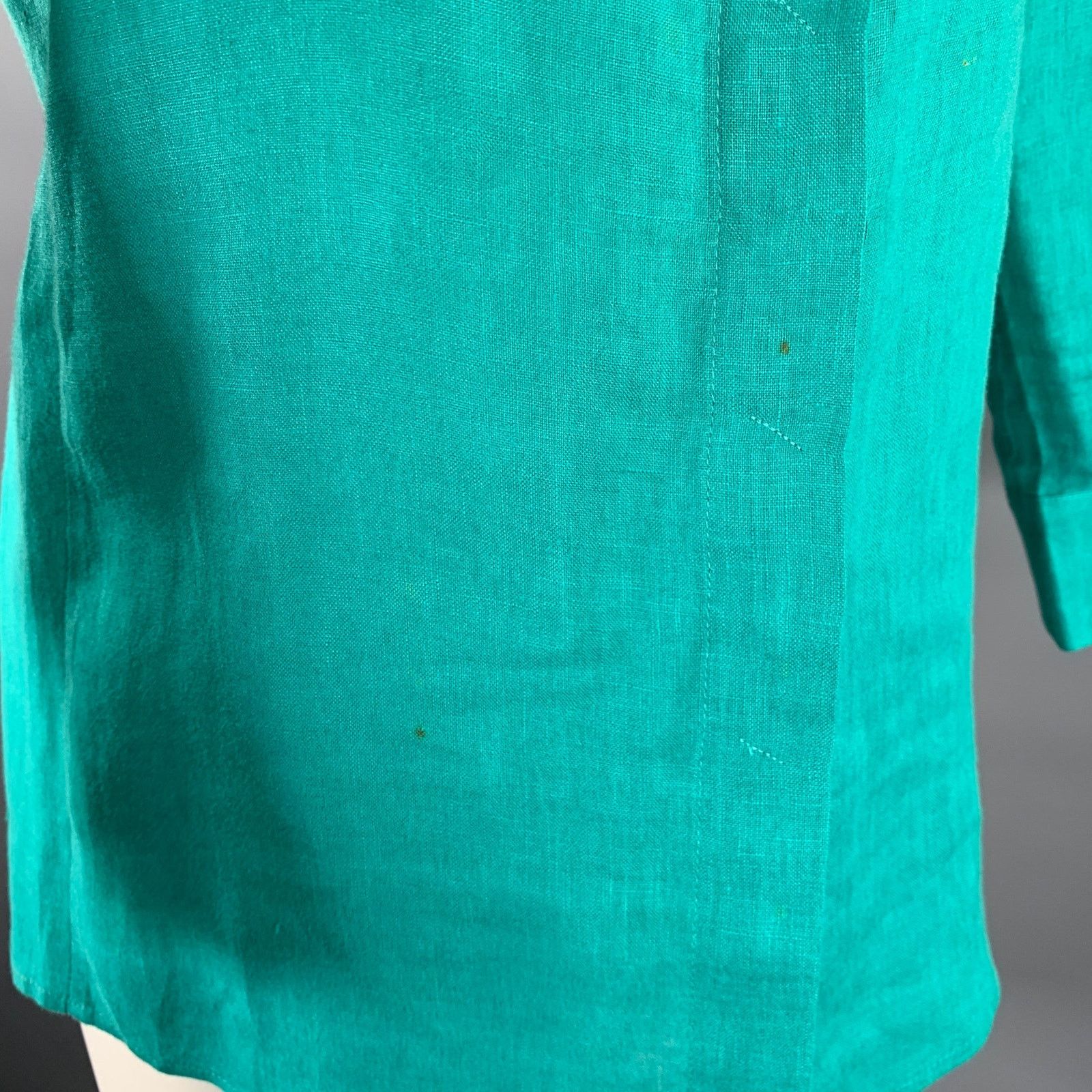 Giorgio Armani GIORGIO ARMANI Size 8 Teal Linen 3/4 Sleeves Shirt Size M / US 6-8 / IT 42-44 - 6 Thumbnail