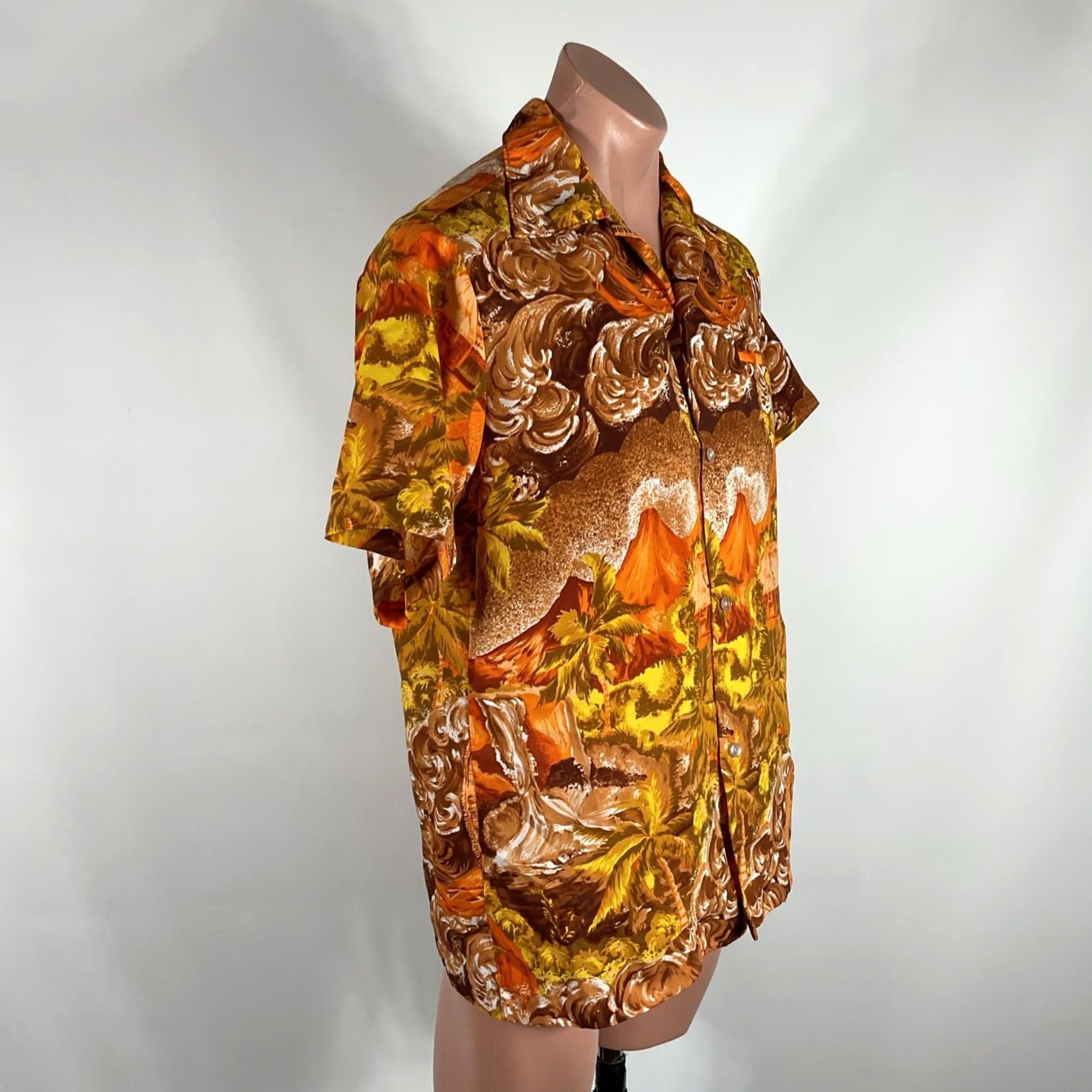 ALOHAS VTG 70s Kolekole Short Sleeve Aloha Hawaiian Burnt orange M Shirt Mens Size US 31 - 5 Thumbnail