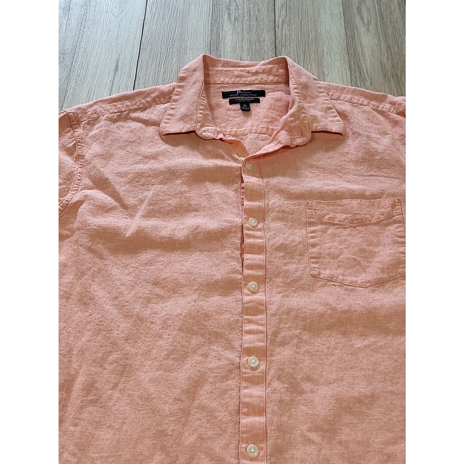 Vintage MARC ANTHONY Shirt XL Slimfit Linen Blend Long Sleeve Salmon Button-Up Collared Size US XL / EU 56 / 4 - 3 Thumbnail