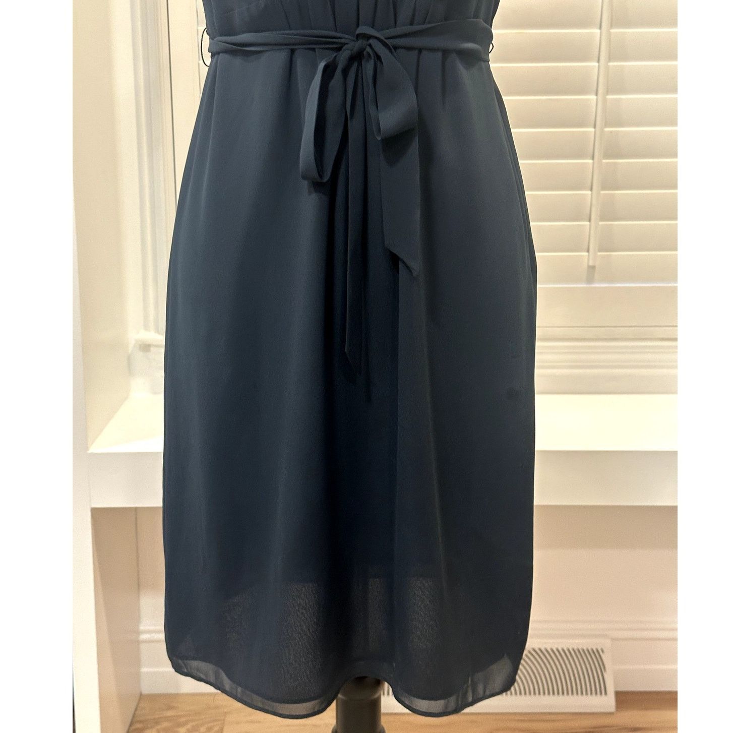Loft Loft Navy Blue Sleeveless Ruffle Collar Belted Midi Dress 2 Size XS / US 0-2 / IT 36-38 - 3 Thumbnail