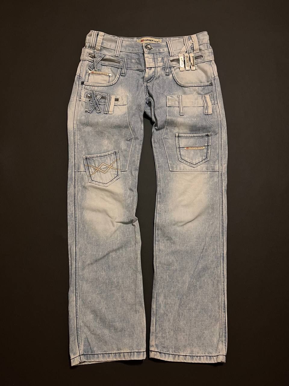 Pre-owned Avant Garde Cippo&baxx Y2k Rhinestones Print Denim Ed Hardy Style In White