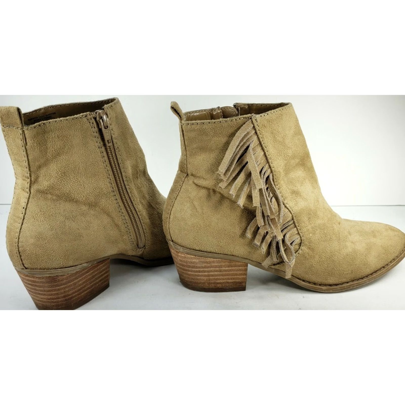 American Eagle Outfitters American Eagle Women's Fall Fringe Side Zip Ankle Booties Faux Suede Size 8 Tan Mid Heel Western Casual Boots Womens Size ONE SIZE - 2 Thumbnail