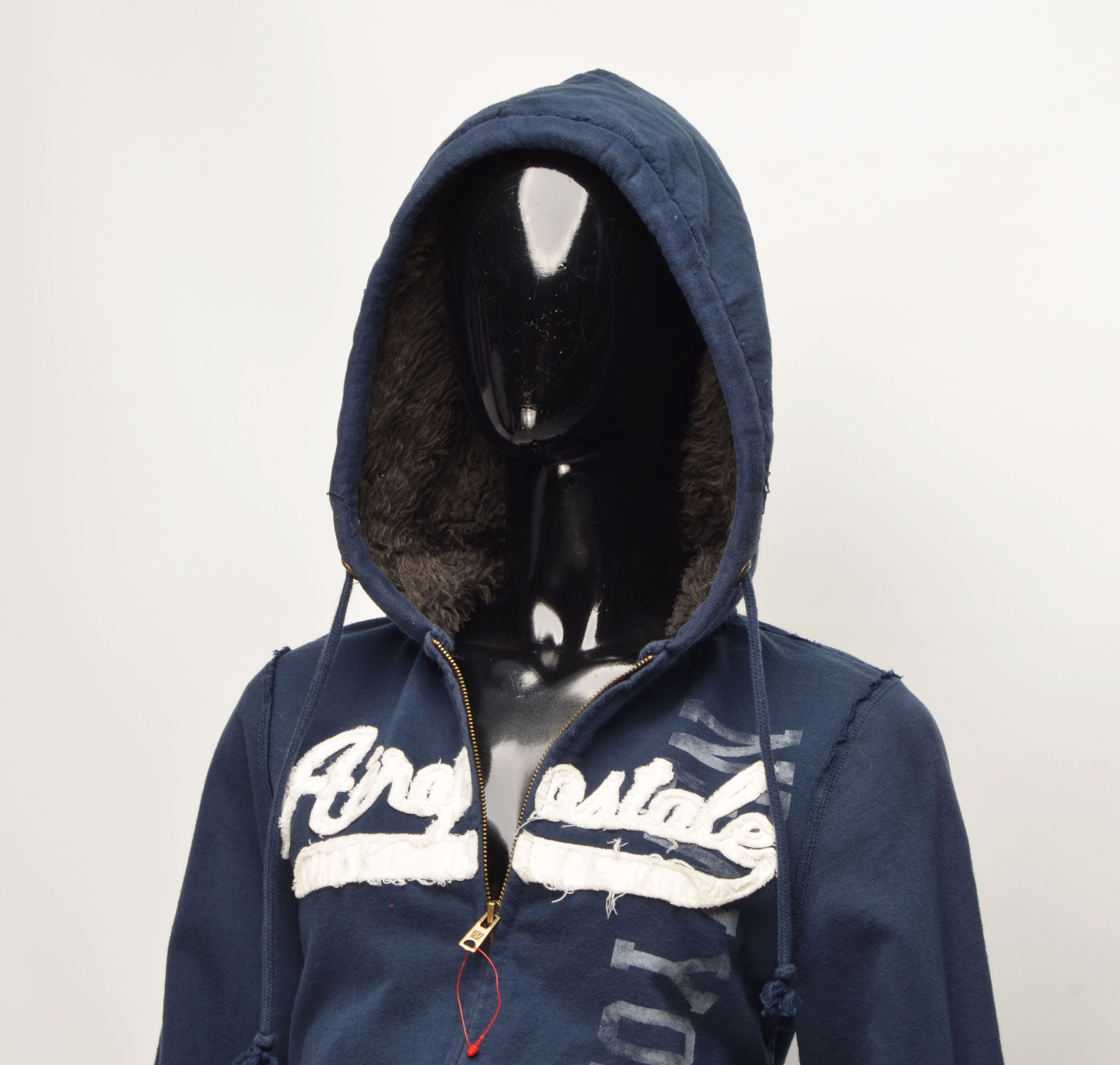 Aeropostale × Vintage Aeropostale Y2K Fur Hooded Zip Up Navy Grunge Hoodie Size S / US 4 / IT 40 - 2 Thumbnail