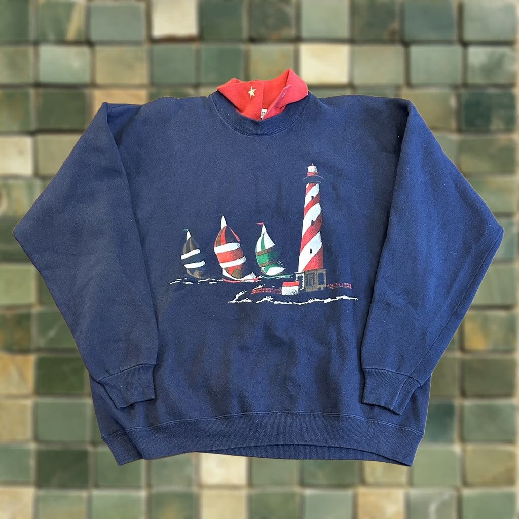 Vintage VINTAGE Gopher Sport Collared Sweatshirt XL Women Blue 90s Bear Graphic Print Lighthouse Size XL / US 12-14 / IT 48-50 - 1 Thumbnail