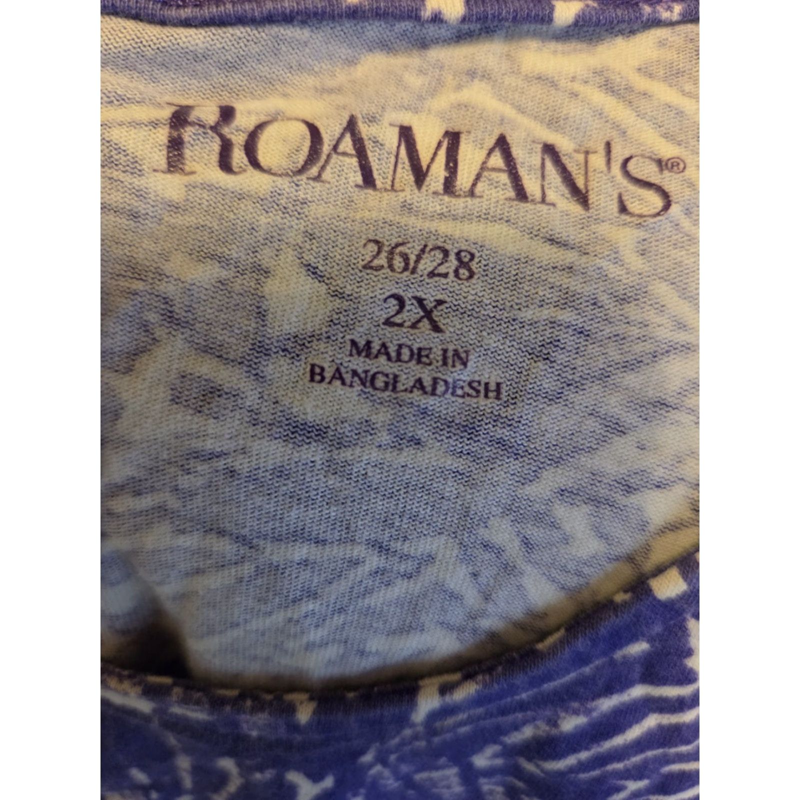Vintage Roaman's Purple White Abstract Leaf Keyhole Back Top Shirt 2X 26/28 + Plus Size Women Casual Short Sleeve Round Neck T-Shirt Size 4XL / US 24-26 - 6 Thumbnail
