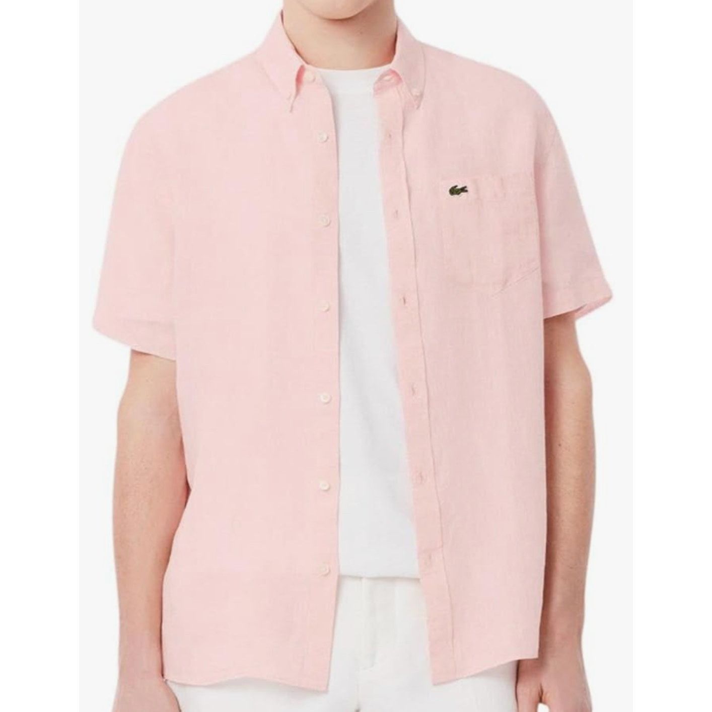 Lacoste Lacoste Men's Regular Fit Linen Casual Button Shirt Pink XL Size US XL / EU 56 / 4 - 1 Thumbnail