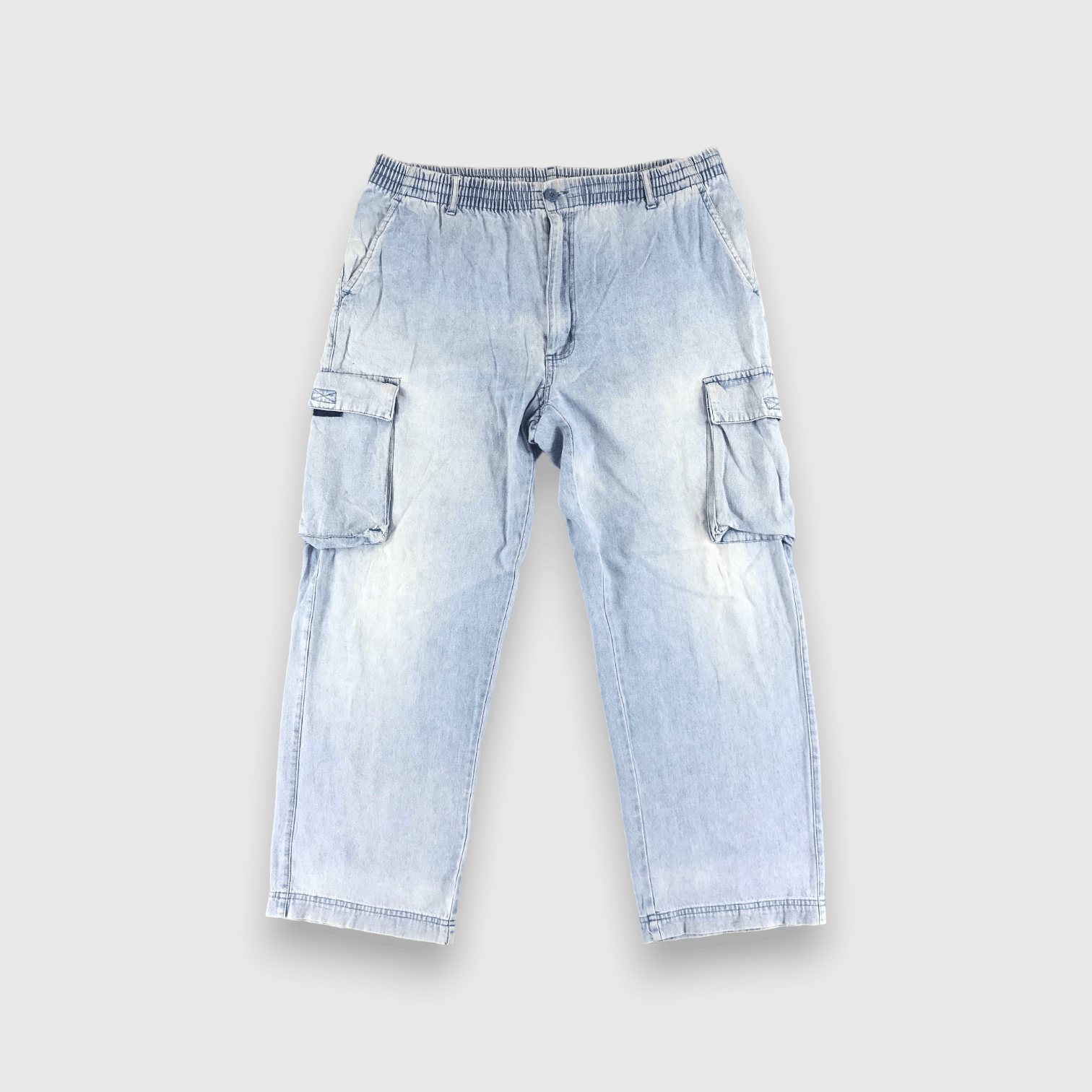 Japanese Brand Light Wash Denim Multipocket Cargo Pant -J270 Size US 35 - 1 Thumbnail