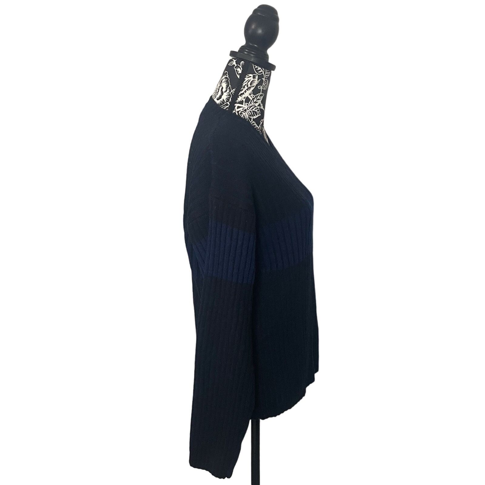 Other NOBA 1950 V-Neck Sweater Horizontal Stripes Blue Black Large Size US L / EU 52-54 / 3 - 7 Thumbnail