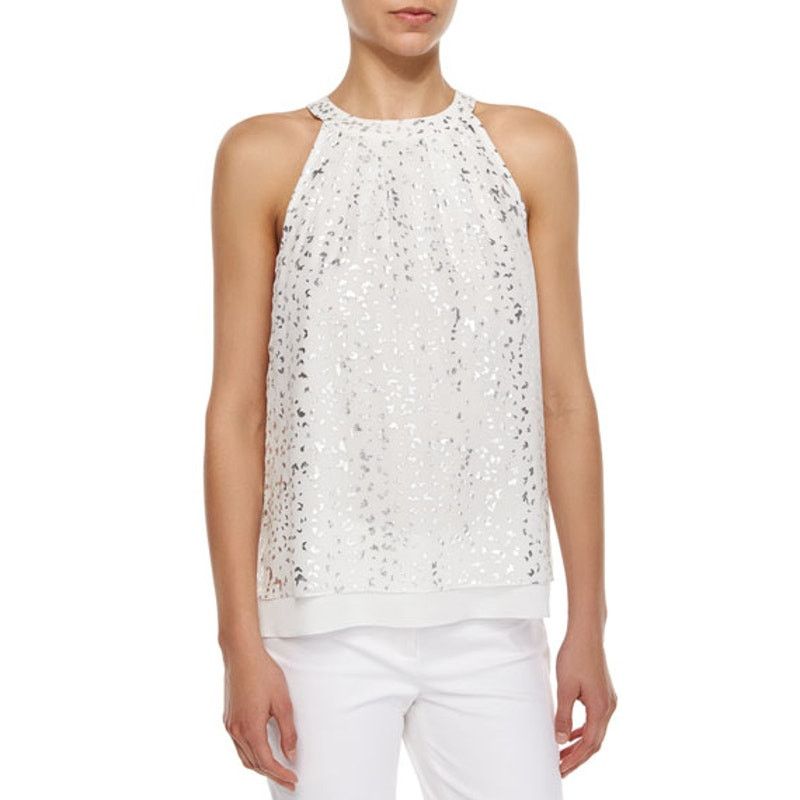 Diane von Furstenberg DVF Diane Von Furstenberg Parvay White/Metallic Silk Top 4 Size S / US 4 / IT 40 - 1 Thumbnail