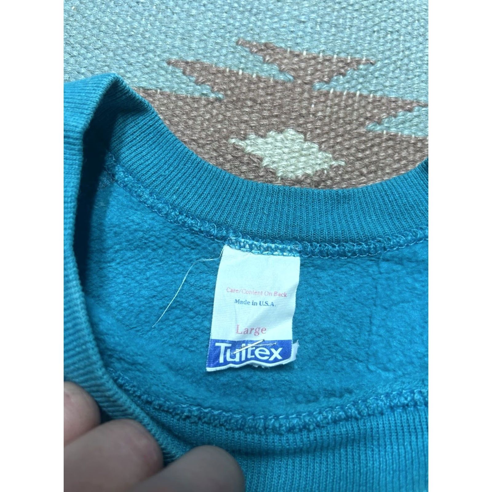 Tultex VINTAGE 80s Sweatshirt Crewneck Tultex Blank Teal Turquoise Blue Raglan Large Mens Shirt Size US L / EU 52-54 / 3 - 4 Thumbnail