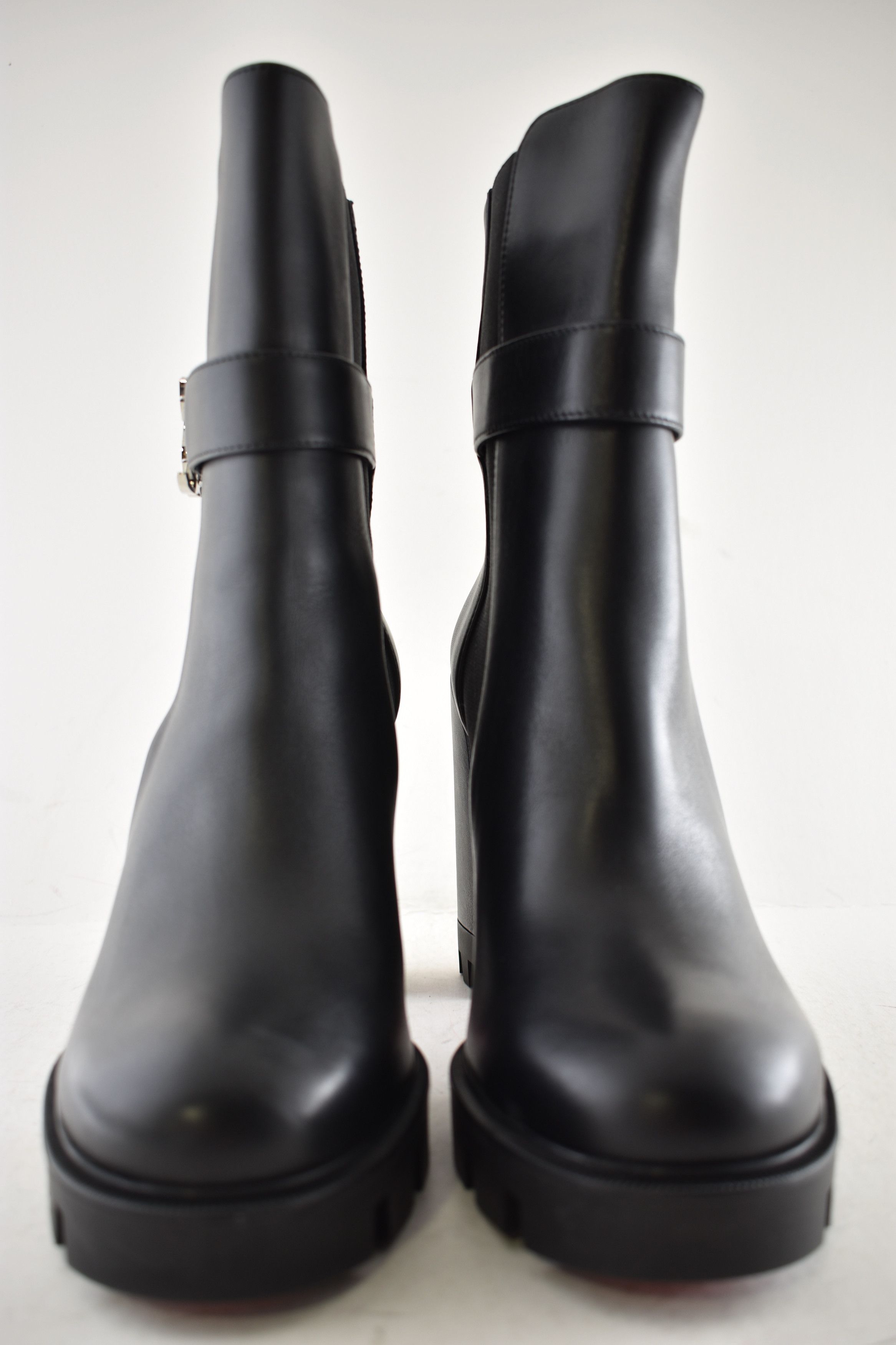 Christian Louboutin CL Chelsea Lug 100 Black Leather Ankle Block Heel Boot 41 Size US 11 / IT 41 - 12 Thumbnail