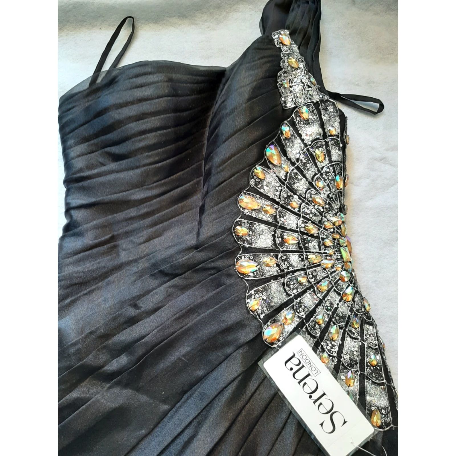 Vintage Serena London Dress Black Lace One Strap Beaded 58" Long Sleeveless Sz 6 Sheath Womens Regular Formal Size M / US 6-8 / IT 42-44 - 2 Thumbnail