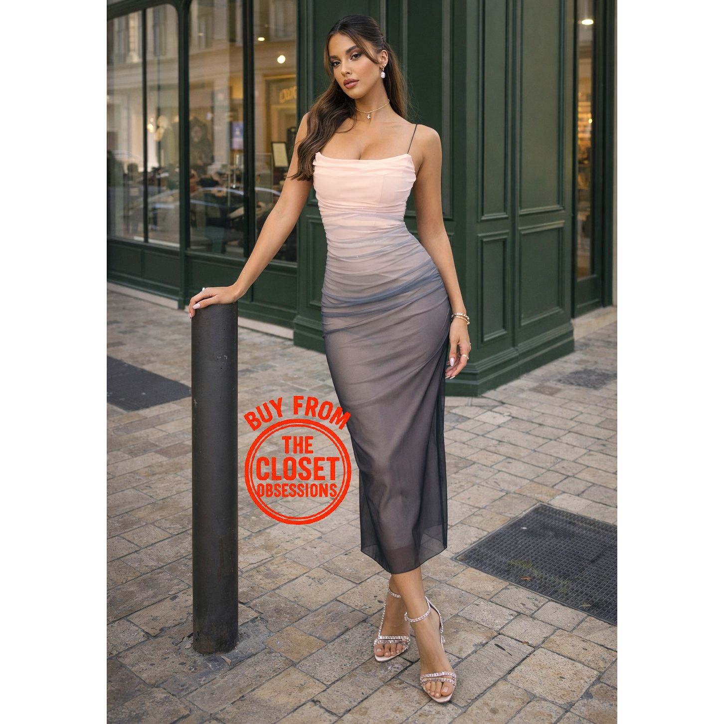 Zara ZARA Gradient Ruched Fitted Midi Dress NWT Size L / US 10 / IT 46 - 2 Thumbnail