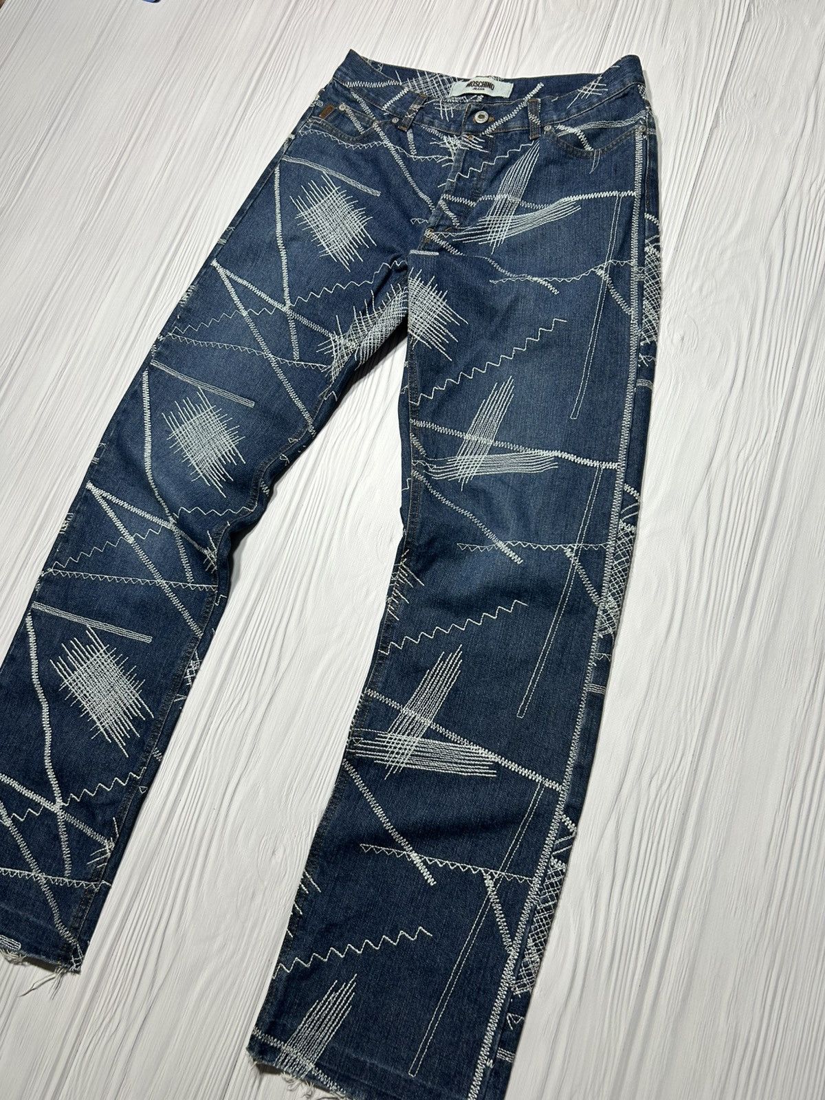 Moschino Rare Vintage Moschino Embroidered Stitch Denim Jeans Size US 33 - 2 Thumbnail
