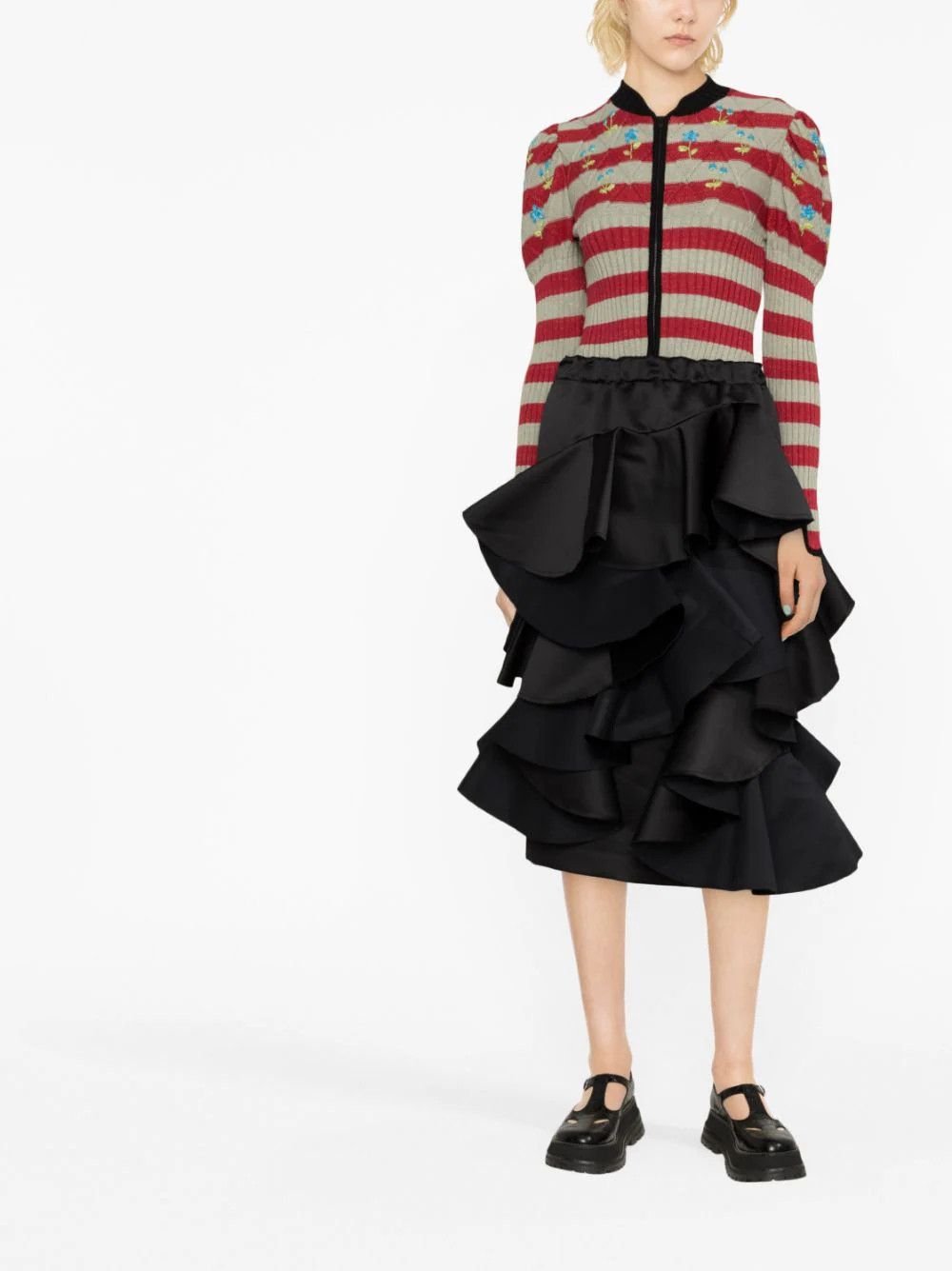 Comme des Garcons o1mle0824 Ruffled Tiered Midi Skirt in Black Size 28" / US 6 / IT 42 - 2 Thumbnail