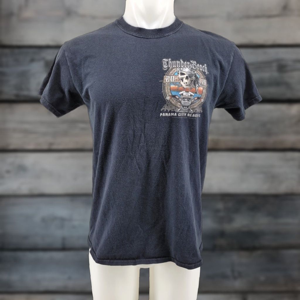 Gildan VINTAGE Gildan Motorcycle T-Shirt Shirt Men M Black 2019 Faded Thunder Beach Panama City Beach Rally Graphic Tee Size US M / EU 48-50 / 2 - 1 Thumbnail