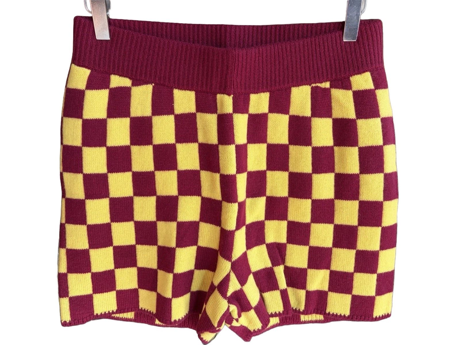 The Elder Statesman Checkerboard Knit Shorts Red Yellow Cashmere Size US 34 / EU 50 - 8 Thumbnail