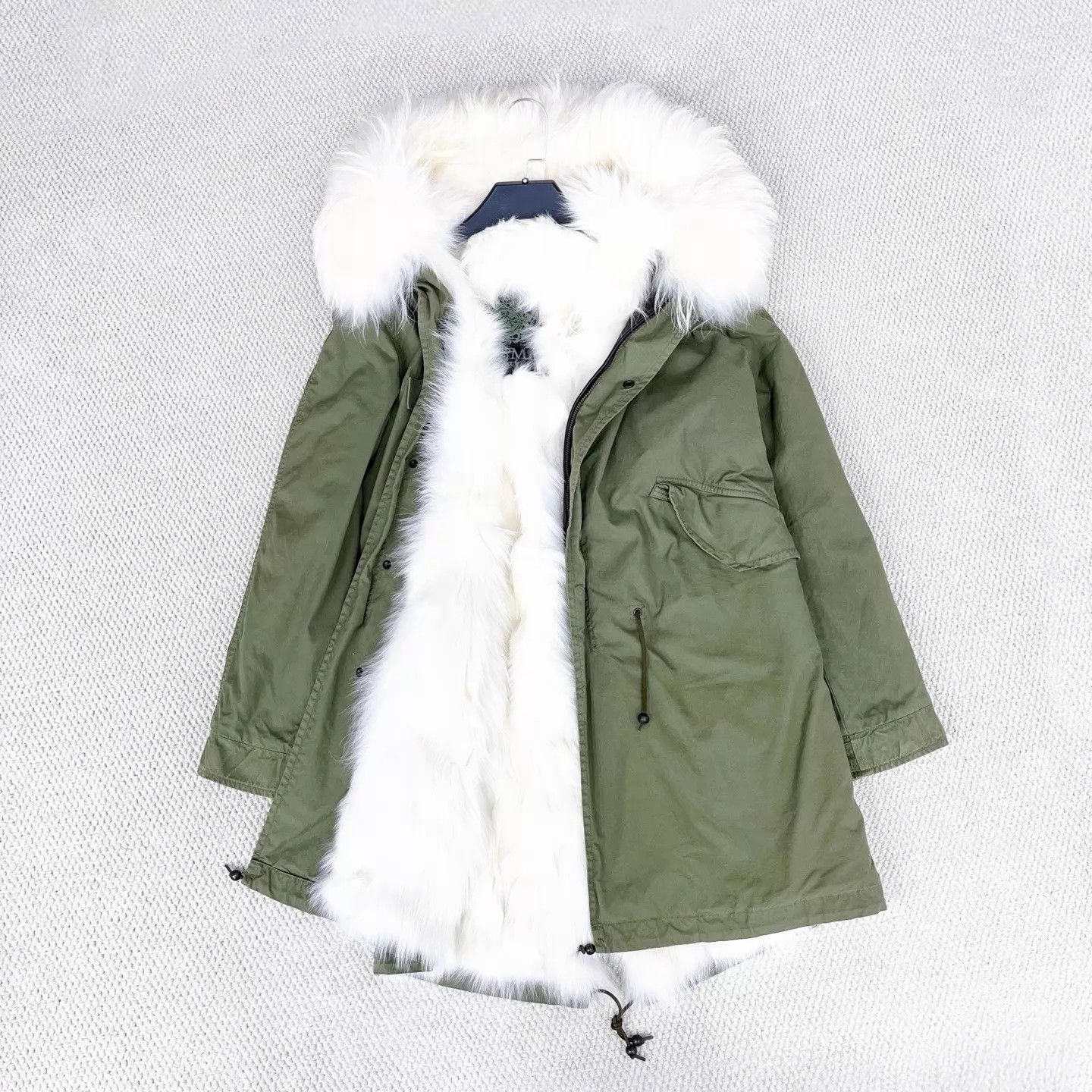 MR & MRS ITALY Mr&Mrs Military Green White Mink Fur Collar Coat OS/XS Size XS / US 0-2 / IT 36-38 - 5 Thumbnail