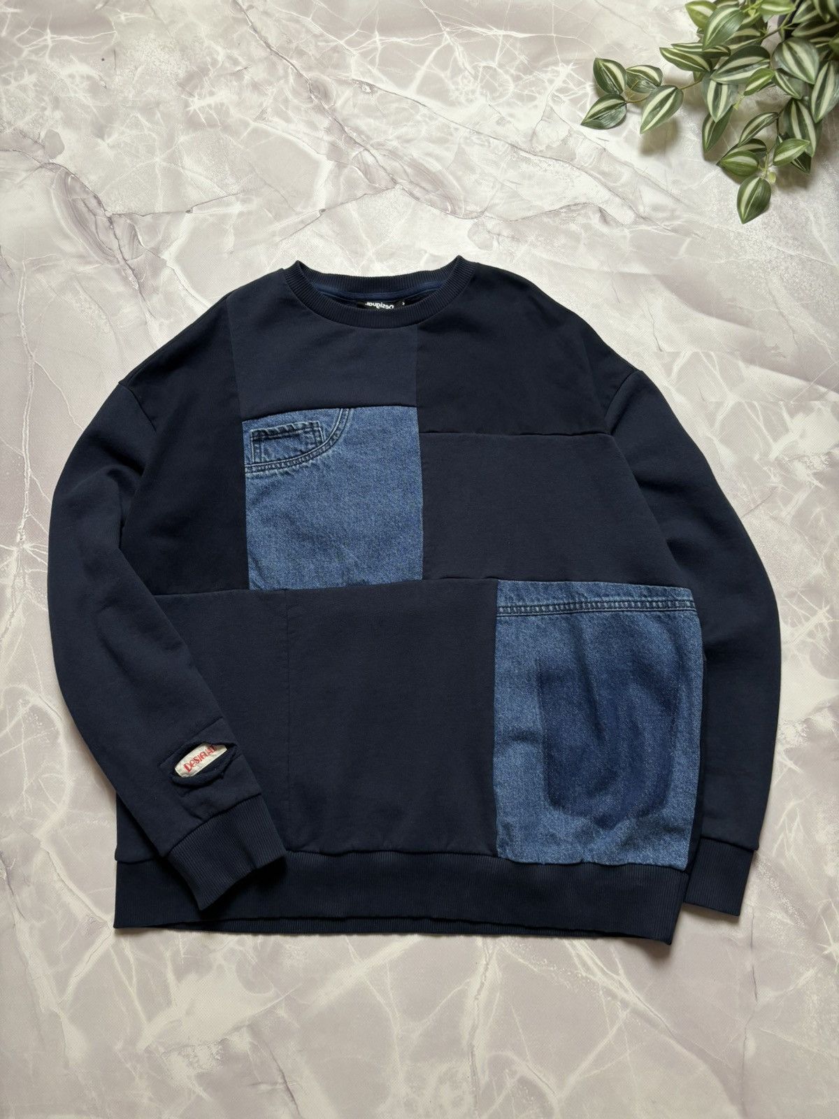 Desigual Desigual Denim Patchwork Sweatshirt Relaxed Blue Mens XL Size US XL / EU 56 / 4 - 1 Thumbnail