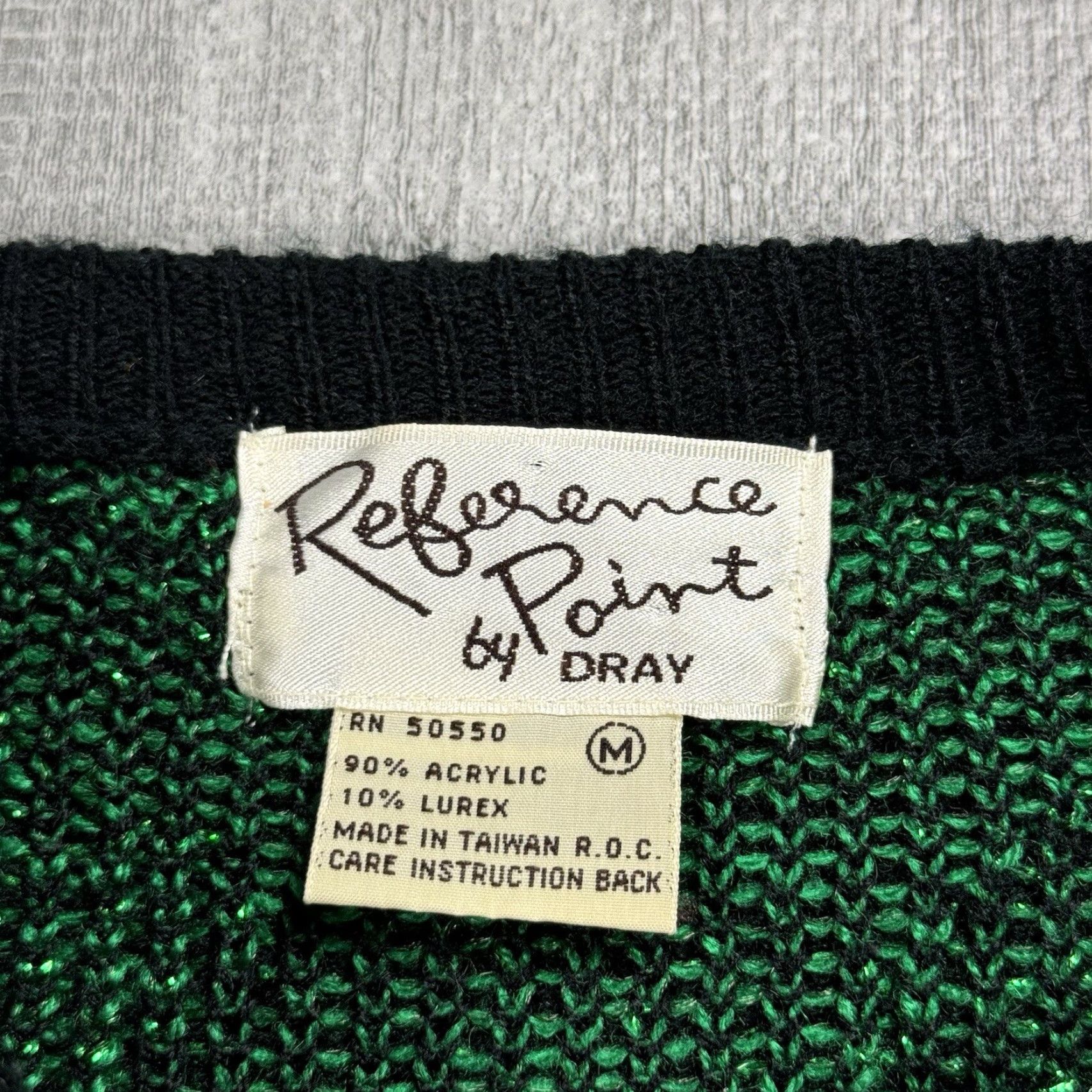 Vintage VINTAGE Reference Point Sweater Dress Women Long Medium Black and Green Floral Grapevine Ivy Metallic Thread Knit Crew Neck Size M / US 6-8 / IT 42-44 - 3 Thumbnail