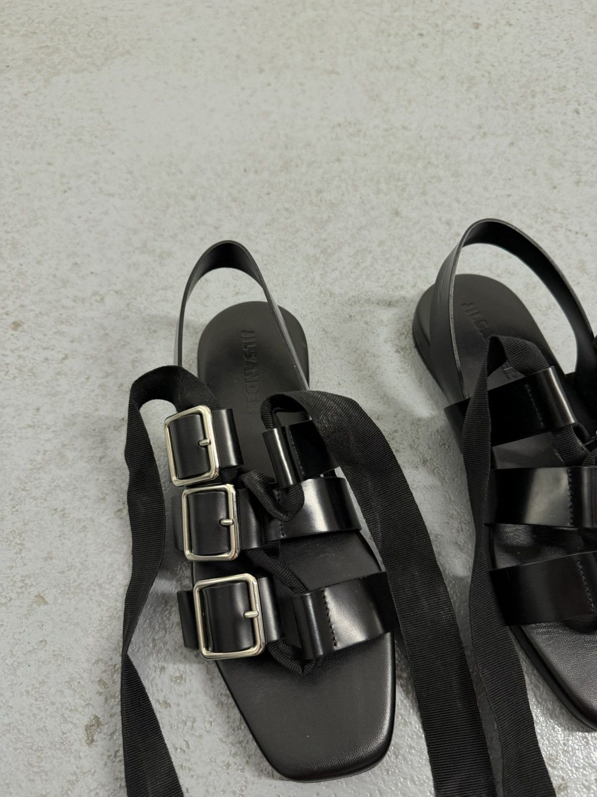 Jil Sander Jil Sander Black Leather Buckle Sandals With Ribbon Size US 8 / IT 38 - 5 Thumbnail