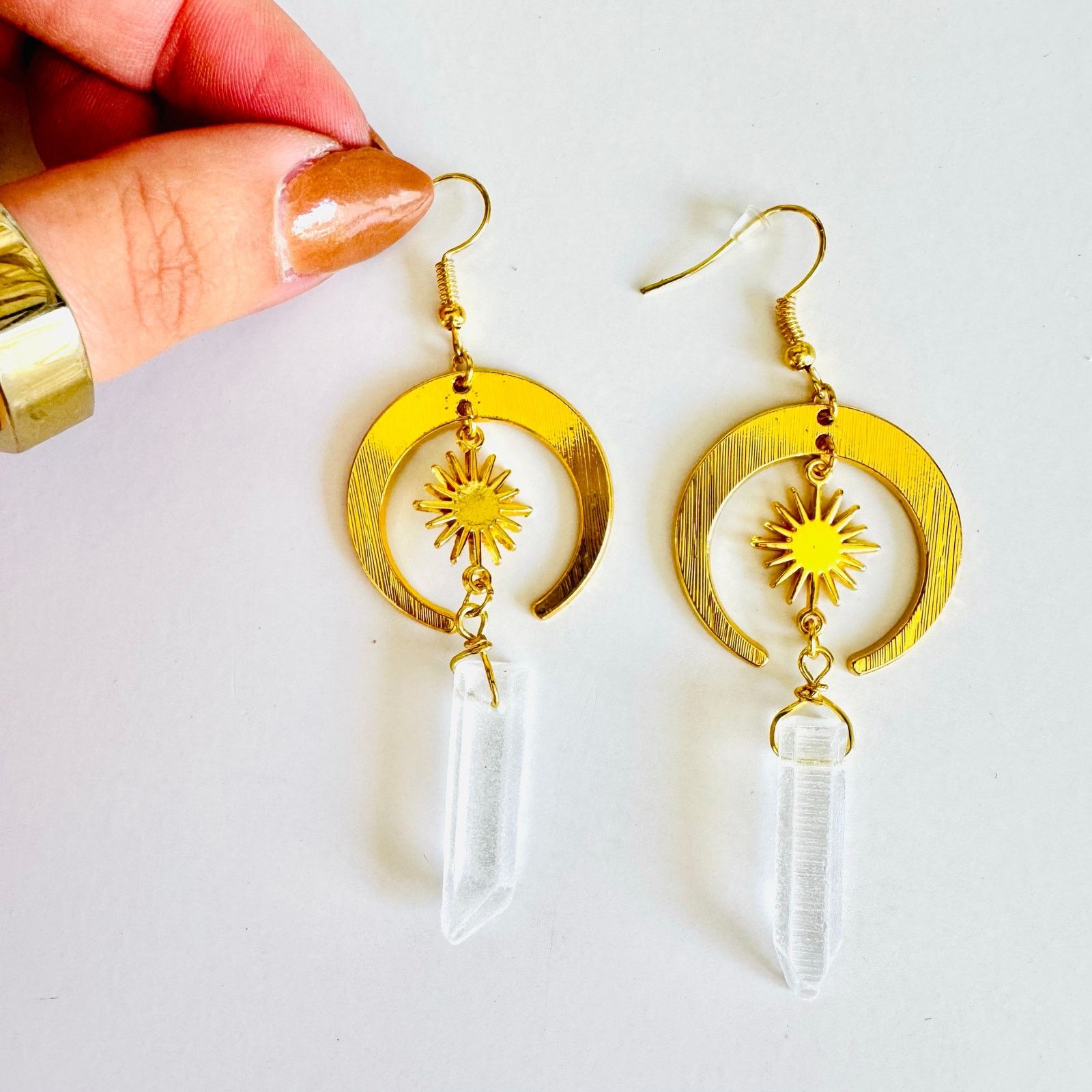 Anthropologie ANTHROPOLOGIE Gold Sun Moon Star Boho Gemstone Hoop Earrings Size ONE SIZE - 12 Thumbnail