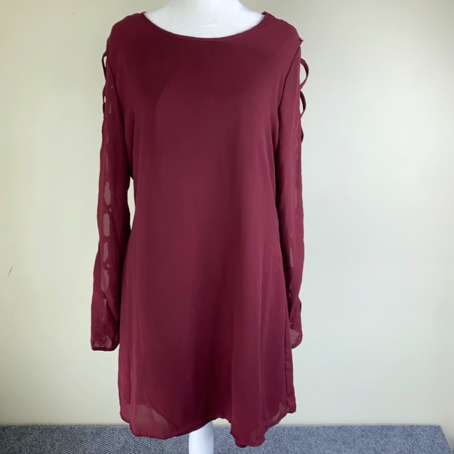 Vintage Liberty Love Womens Mini Dress Medium Maroon Long Sleeve Lined Size M / US 6-8 / IT 42-44 - 3 Thumbnail