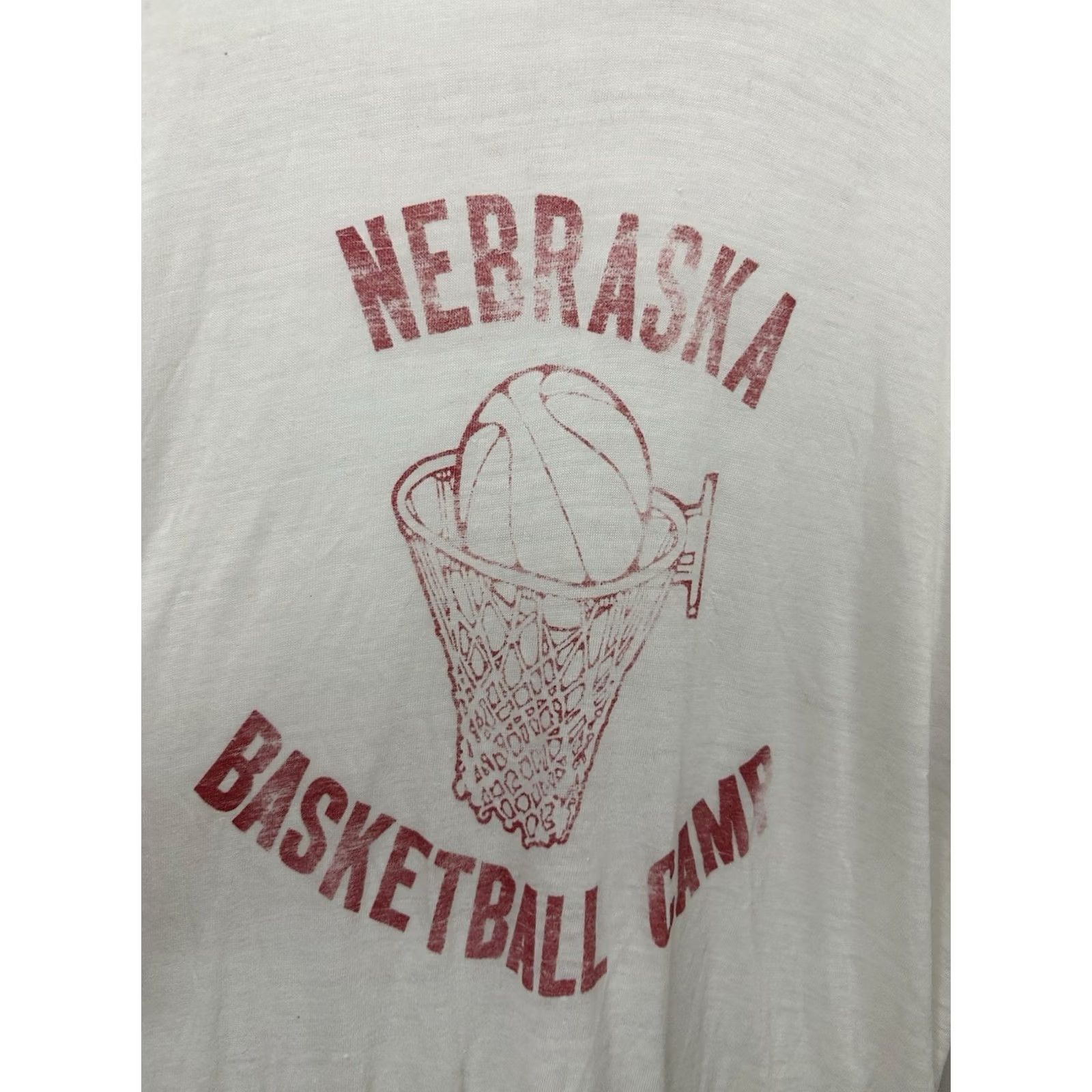 Hanes VTG 80s Nebraska Basketball Camp Super Paper Thin Burnout Ringer Worn T-Shirt XL Shirt Mens White Hanes Size US XL / EU 56 / 4 - 7 Thumbnail