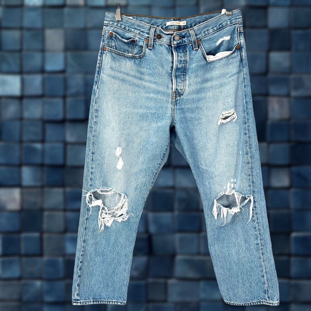 Levi's 501 Jeans Women Distressed High Rise Button Fly Blue 31