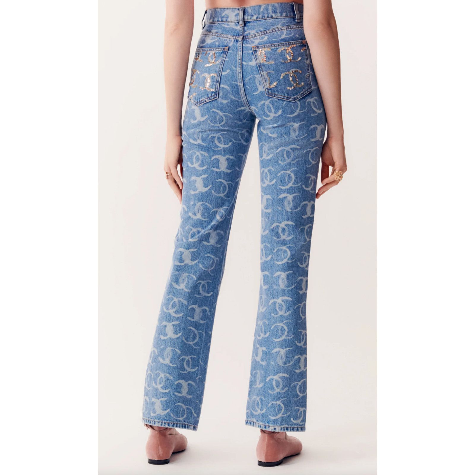 Chanel Chanel Denim White CC Printed Logo Sequin Skinny Jeans 42 Size 28" / US 6 / IT 42 - 6 Thumbnail